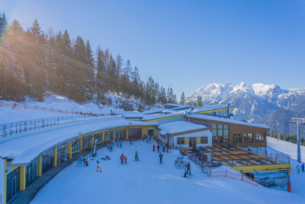 Platzhirsch mit Bergstation Seilbahn | © Hauser Kaibling