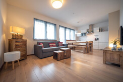 Wohnraum mit Küche und Sofa